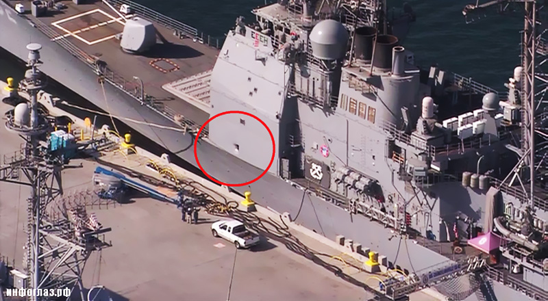 圖為中彈后的“切斯勞維爾”號艦體。
