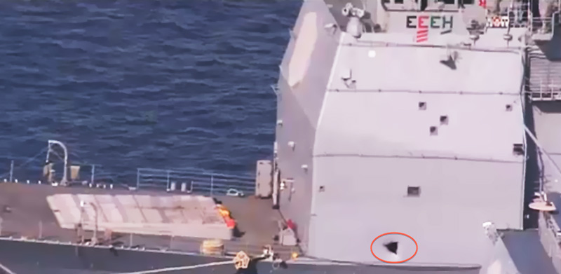 圖為中彈后的“切斯勞維爾”號艦體。